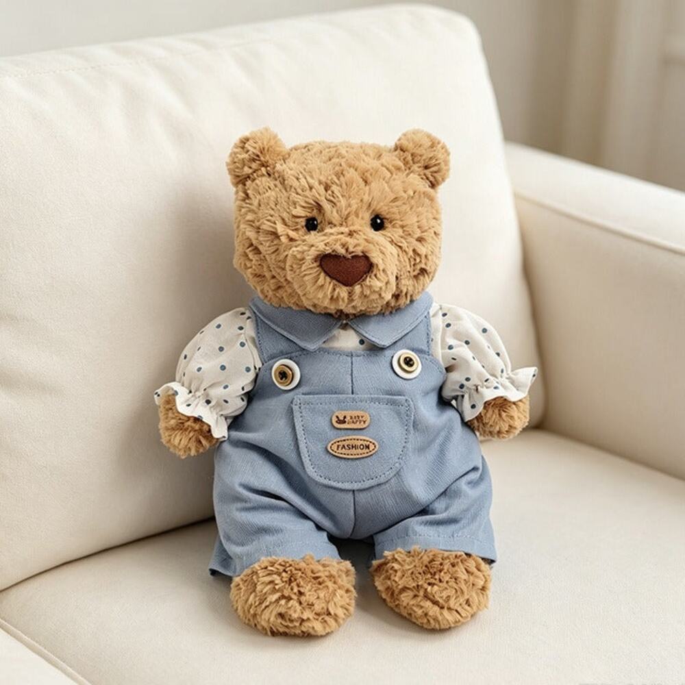 Blue Overalls with Polka Dot Shirt for Bartholomew Bear – 10inch [JC-157-10IN]